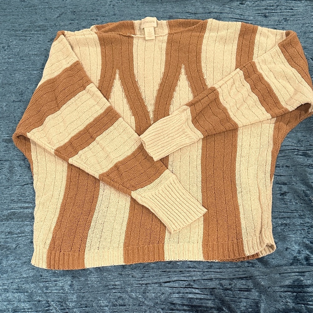 Chico's Tan and Brown Crewneck Sweater